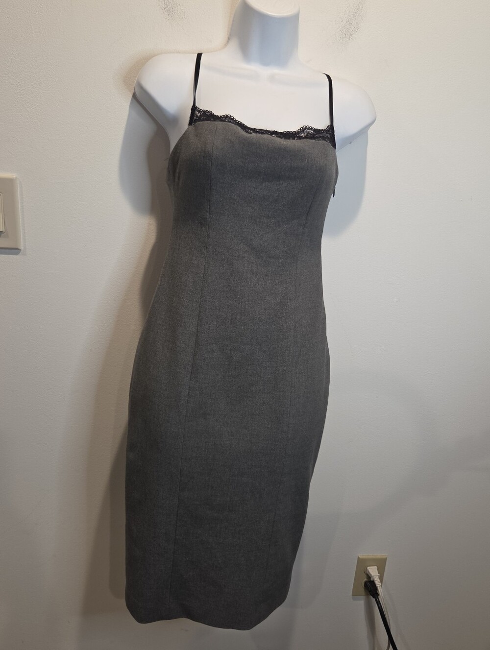 Zara Size S Gray Pinstripe Lace Sleek Bodaycon Dress Adjustable Straps